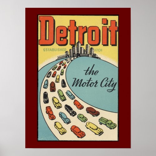 Detroit motor city poster vintage art posters