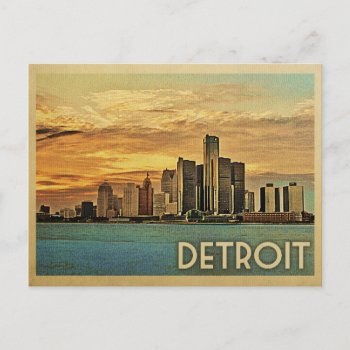 Detroit Postcard Michigan Vintage Travel by Flospaperie at Zazzle