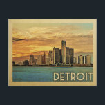 Detroit Postcard Michigan Vintage Travel<br><div class="desc">Detroit Michigan design in Vintage Travel style featuring a beautiful sunset skyline of the city.</div>