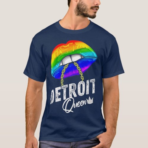 Detroit Queen LGBTQ Gay Pride Rainbow Flag City T_Shirt