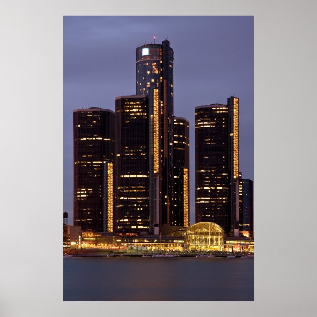 Detroit Renaissance Center At Dusk Poster (Front)