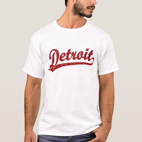 Detroit script logo in red T_Shirt