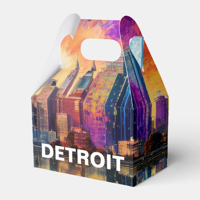 Detroit Skyline Abstract Art Favor Boxes (Front Side)