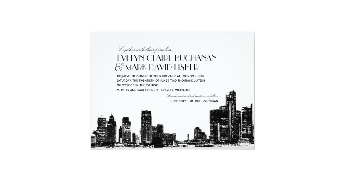 Detroit Skyline Art Deco Wedding Invitation Zazzle Com