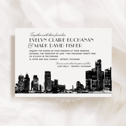 Detroit Skyline Art Deco Wedding Invitation