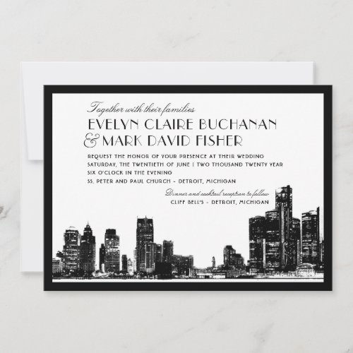 Wedding Invitation | Art Deco Detroit Skyline
