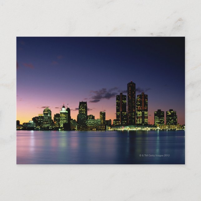 Detroit Skyline at Dusk 2 Postcard (Front)