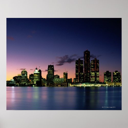 Detroit Skyline at Dusk 2 Poster