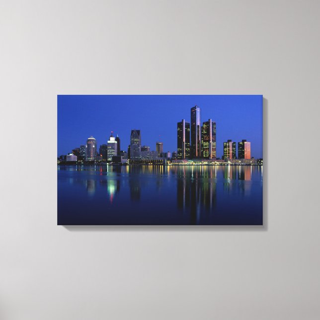 Detroit Skyline at Night Canvas Print (Front)