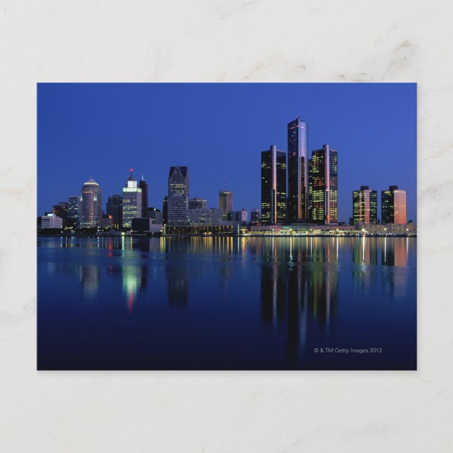 Detroit Skyline at Night Postcard (Front)