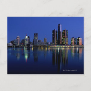 Detroit Skyline at Night Postcard