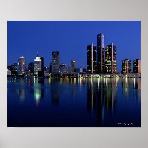 Detroit Skyline at Night Poster