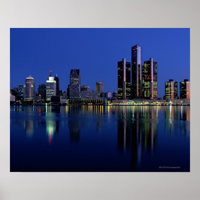 Detroit Skyline at Night Poster