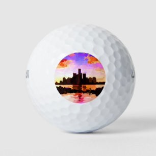 Detroit Skyline at Sunset Golf Balls