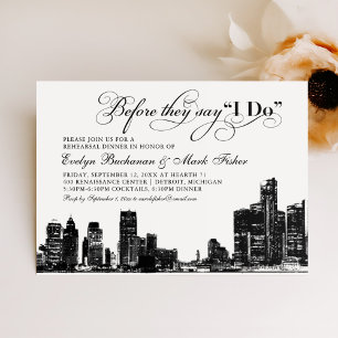 Detroit Skyline Before They Say I Do Rehearsal Invitation