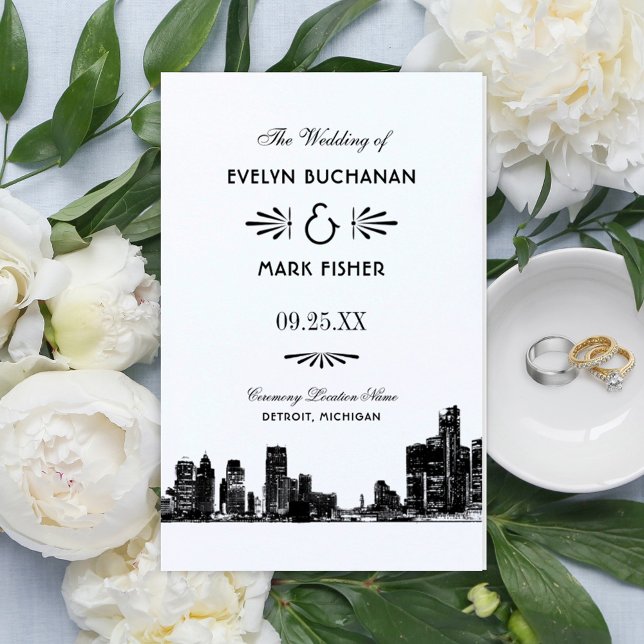 Detroit Skyline Black Art Deco Wedding Programs (Creator Uploaded)
