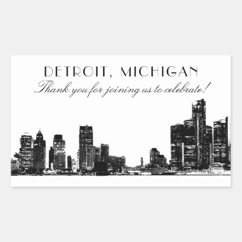 Detroit Skyline Black Art Deco Wedding Thank You Rectangular Sticker