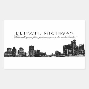 Detroit Skyline Black Art Deco Wedding Thank You Rectangular Sticker