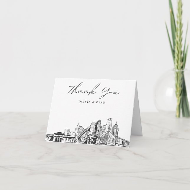 Detroit Skyline Blank Thank You Card (Front)