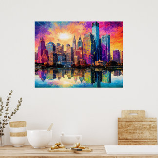 Detroit Skyline Colorful Abstract Art Poster