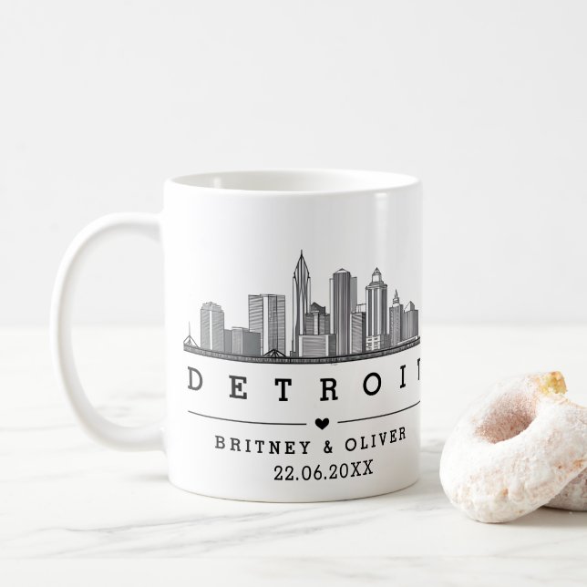 DETROIT Skyline – Custom Wedding favor Coffee Mug (With Donut)