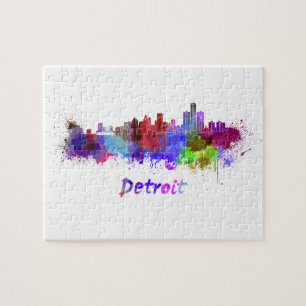 Detroit skyline in watercolor jigsaw puzzle
