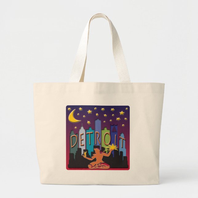 Detroit Skyline Mega Color Large Tote Bag (Front)