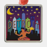 Detroit Skyline Mega Color Metal Ornament at Zazzle
