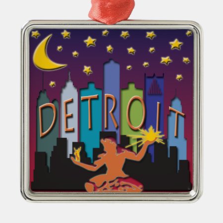 Detroit Skyline Mega Color Metal Ornament