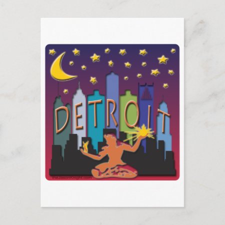 Detroit Skyline Mega Color Postcard