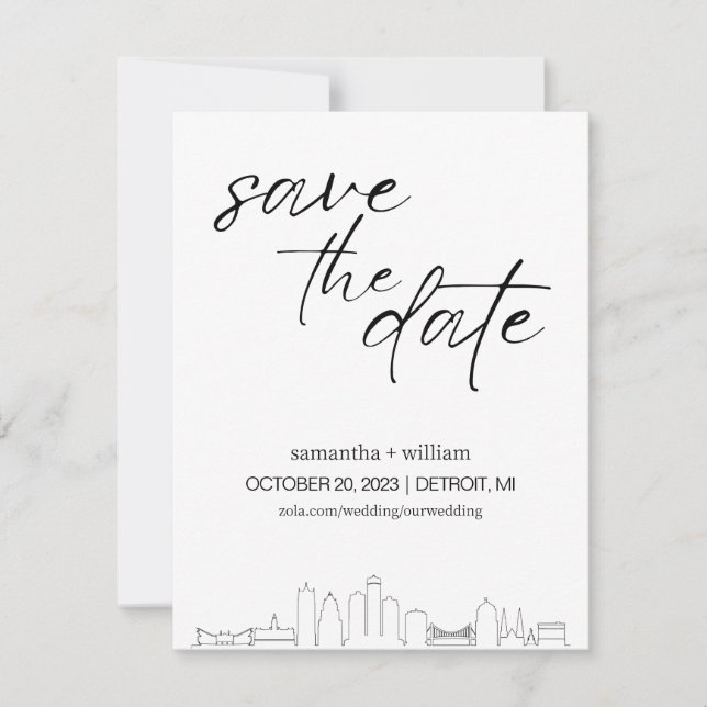 Detroit Skyline MINIMALIST Save The Date Invitation (Front)