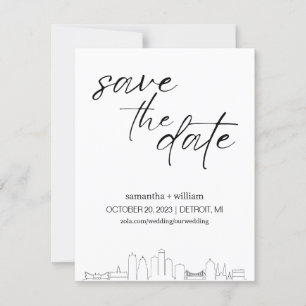 Detroit Skyline MINIMALIST Save The Date Invitation