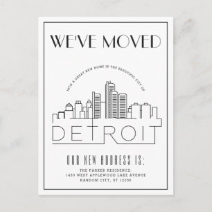 Detroit Skyline Modern Deco Change of Address Announcement Postcard