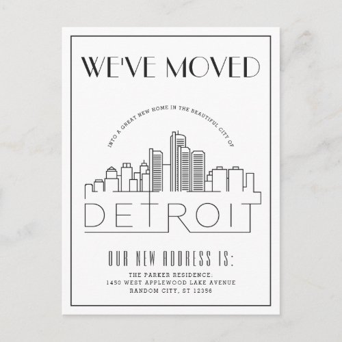  Detroit Skyline Modern Deco Change of Address Announcement Postcard