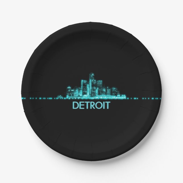 Detroit Skyline Paper Plates (Front)
