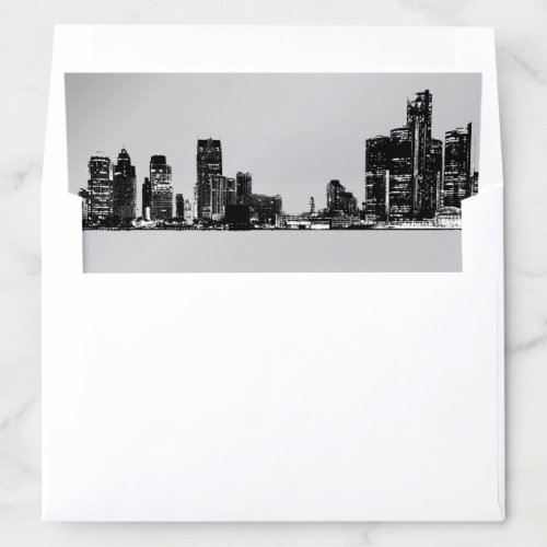 Detroit Skyline Silver and Black Wedding Envelope Liner