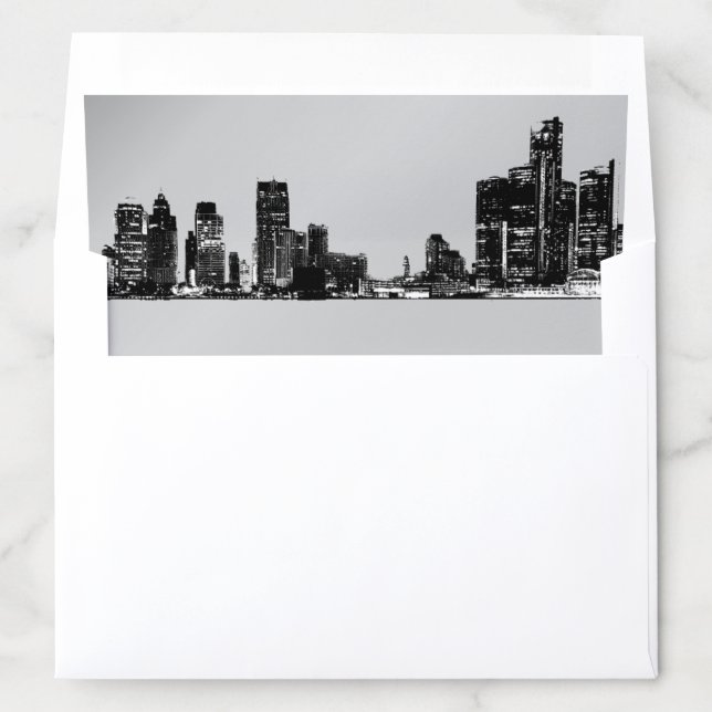 Detroit Skyline Silver and Black Wedding Envelope Liner (In Envelope)