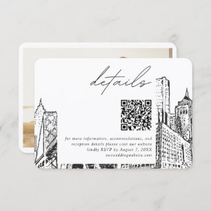 Detroit Skyline Small Wedding Details QR Code RSVP Enclosure Card