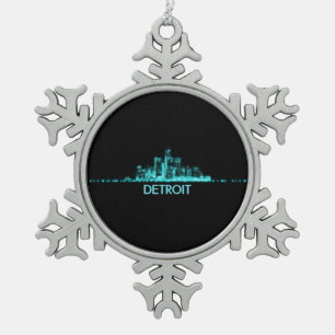 Detroit Skyline Snowflake Pewter Christmas Ornament