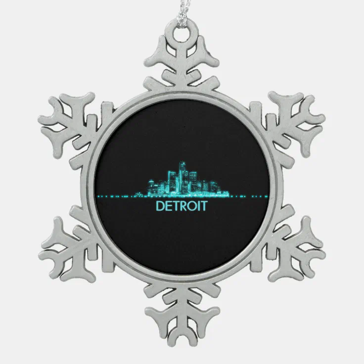 Detroit Skyline Snowflake Pewter Christmas Ornament Zazzle