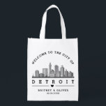 DETROIT Skyline Tote Bag – Custom Wedding favor<br><div class="desc">Welcome your guests to City in style with this personalized DETROIT skyline tote bag. Featuring a clean, modern illustration of DETROIT's iconic cityscape and customizable names and date, this tote is perfect for weddings, destination events, or bachelorette weekends . Use it as a welcome bag filled with local goodies, schedules,...</div>