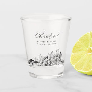 Detroit Skyline Wedding Favor Cheers Shot Glass