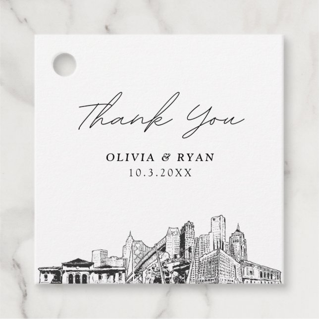 Detroit Skyline Wedding Favor Tags (Front)