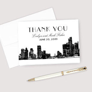 Detroit Skyline Wedding Letterpress Thank You Card