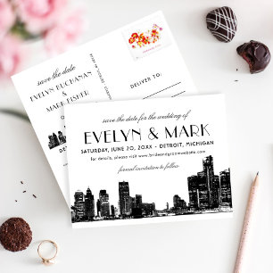 Detroit Skyline Wedding Save the Date Announcement Postcard