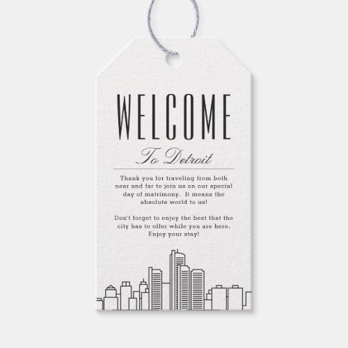 Detroit Skyline  Welcome Message Gift Tags