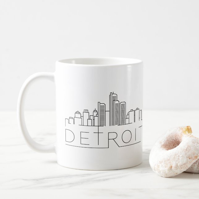Detroit Stylized Skyline Coffee Mug (With Donut)