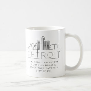 Detroit Stylized Skyline   Custom Slogan Coffee Mug