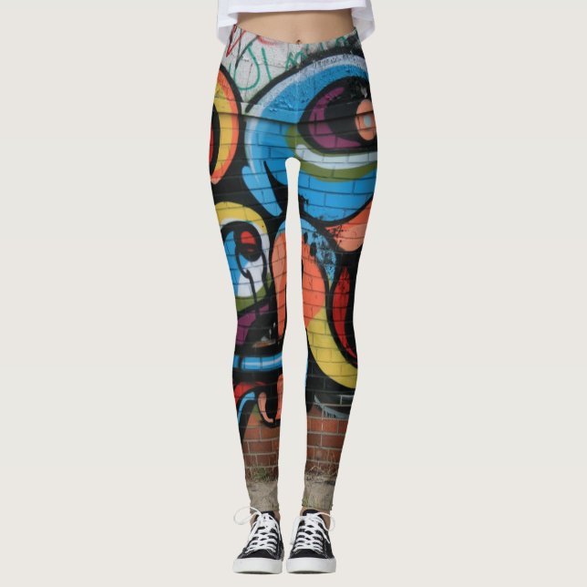 Detroit Urban Graffiti Street Art Yoga Leggings (Front)