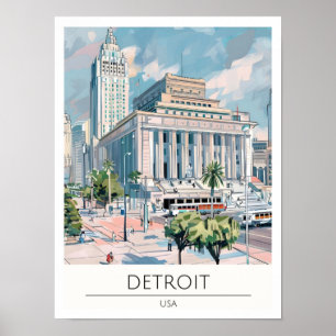 Detroit USA Vintage Art Illustration Travel Poster